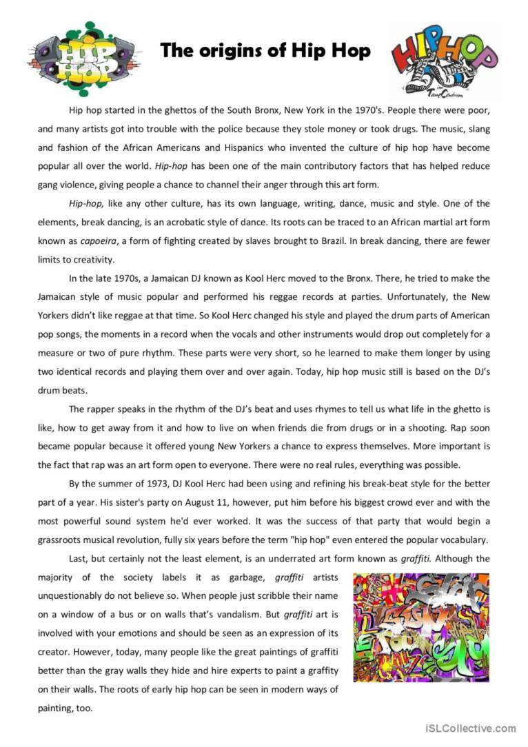 English Esl Worksheets, Activities For Distance Learning And throughout Hip Hop Reading Comprehension Worksheets