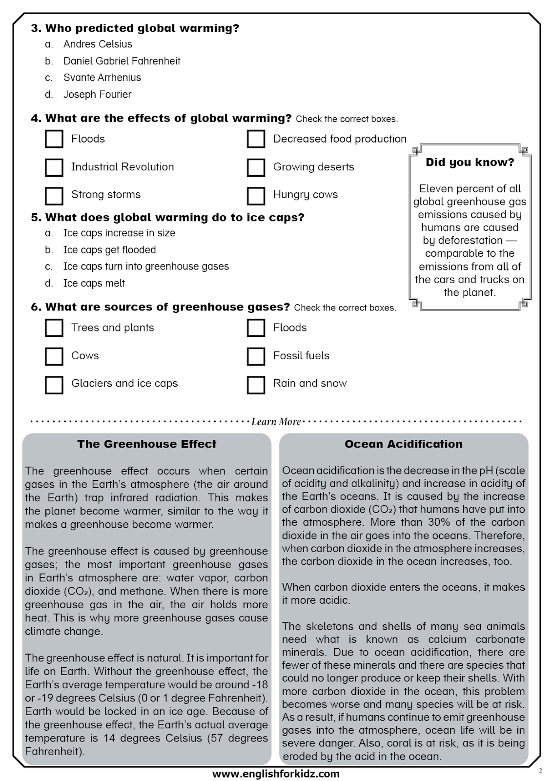 English For Kids Stepstep: Global Warming Reading with Grade 10 Global Warming Reading Comprehension Worksheets