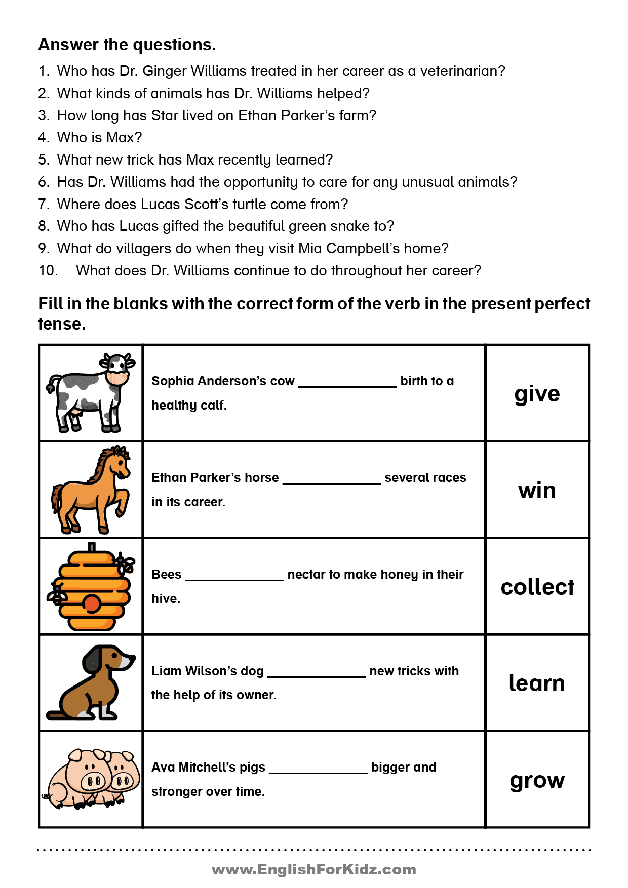 English For Kids Stepstep: Present Perfect Tense Reading inside Reading Comprehension Present Perfect Worksheets