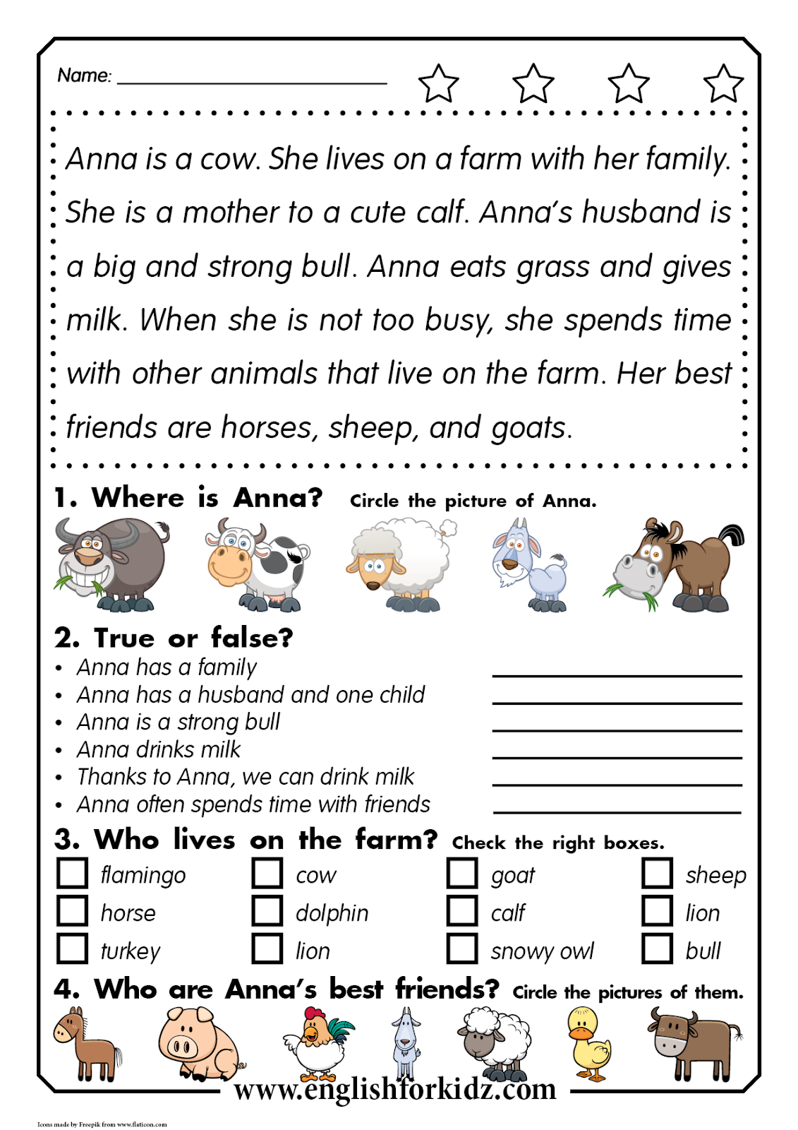 English For Kids Stepstep: Reading Comprehension Kit. Animal with Printable Comprehension Worksheets Year 2