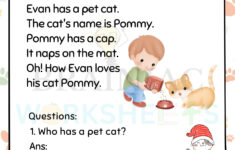 English Worksheet For Class 1 Reading Comprehension Evan And His with Worksheet on Reading Comprehension Std 1