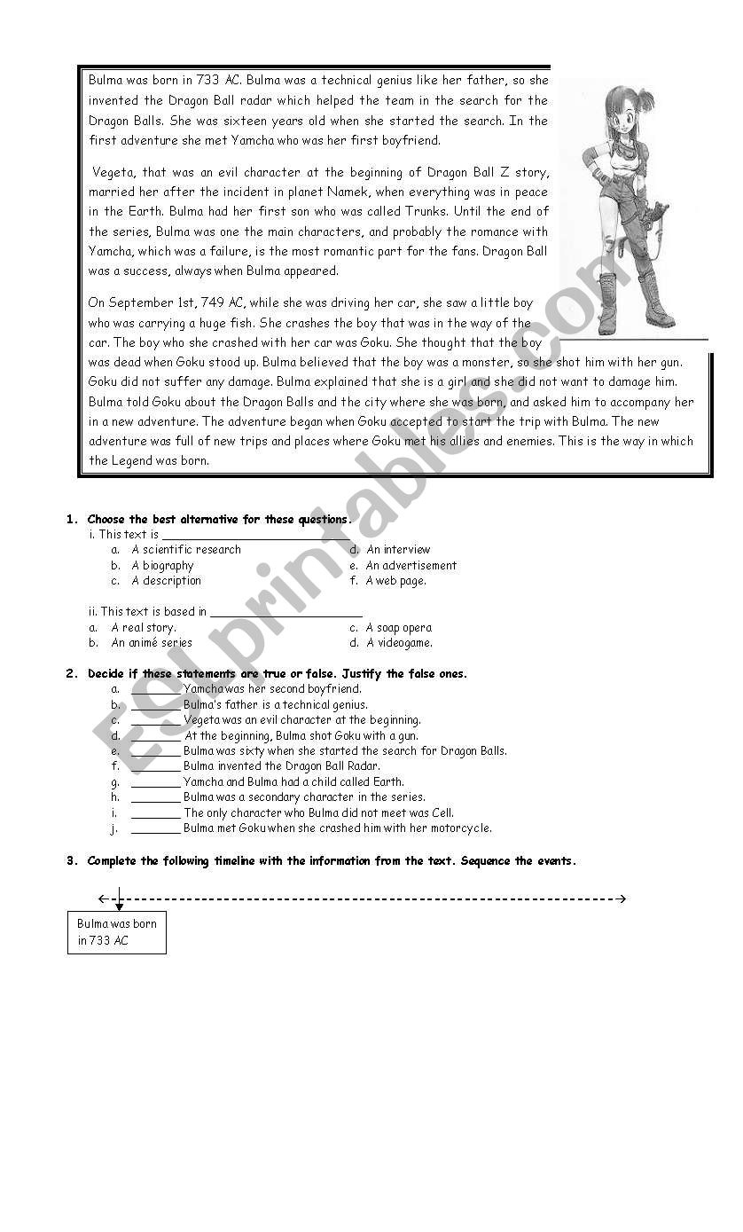 English Worksheets: Dragon Ball Z- Reading throughout Dragon Ball Z Reading Comprehension Worksheet