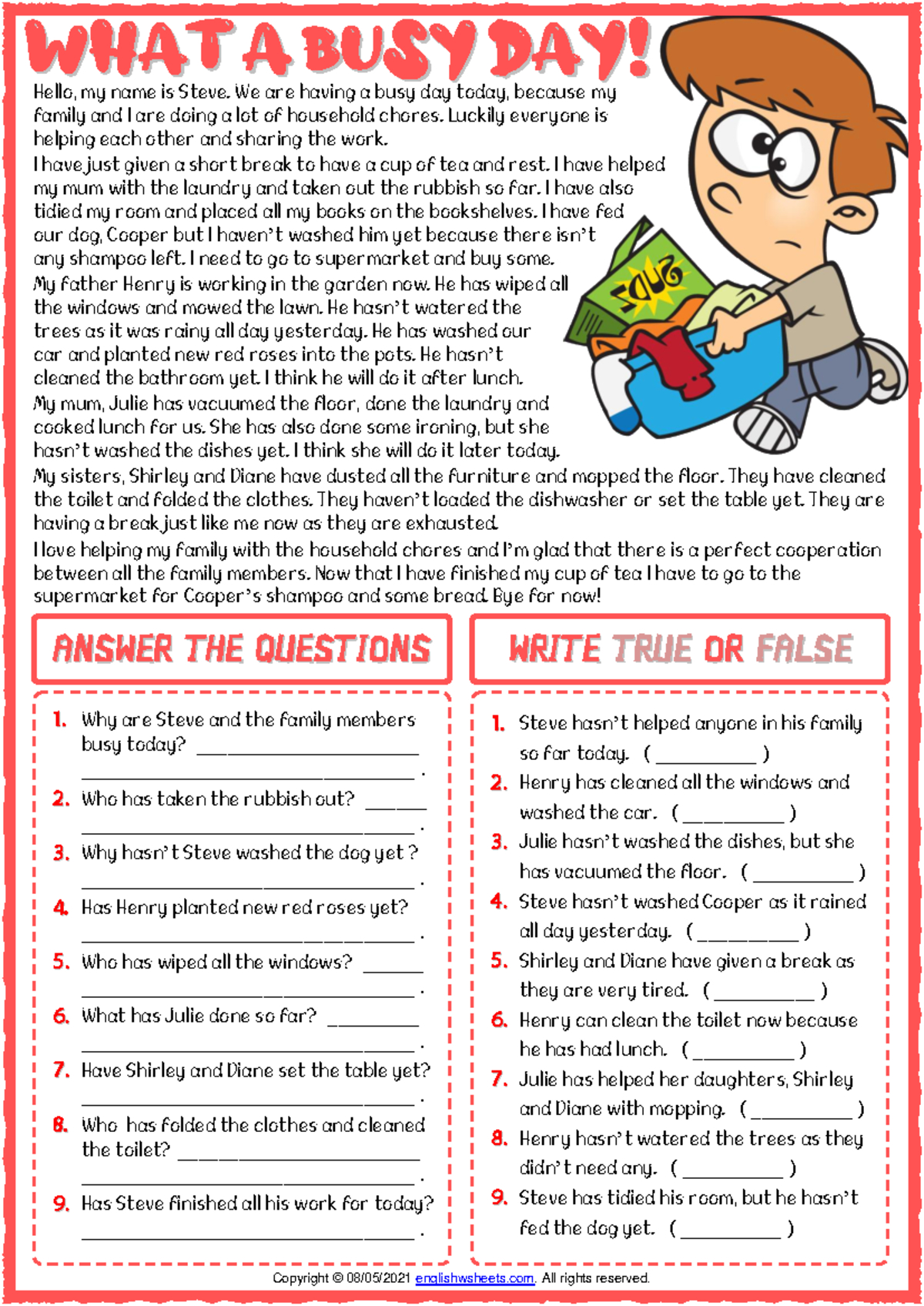 Esl Reading Comprehension Worksheet: Present Perfect Tense in Present Perfect Tense Reading Comprehension Worksheets
