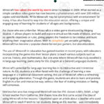 Esl Reading Comprehension + Writing Activity On Minecraft Regarding Minecraft Reading Comprehension Worksheets With Questions