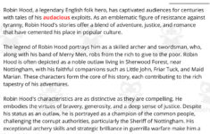 Esl Reading Comprehension + Writing Activity Worksheets On Robin Hood inside Legend Adventure Reading Comprehension Worksheets