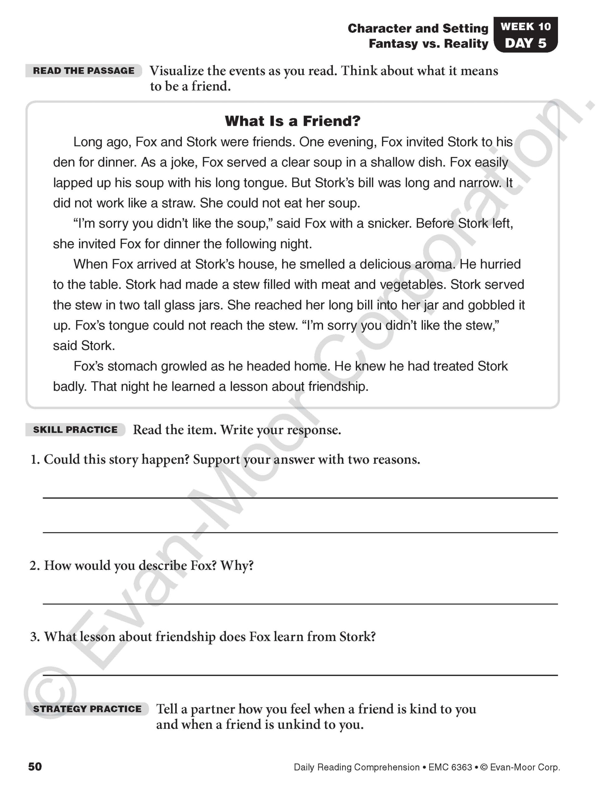 Evan-Moor Daily Reading Comprehension, Grade 3 Student Workbook throughout Daily Reading Comprehension Worksheet
