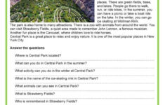 Exploring New York - Central Park Ge…: English Esl Worksheets Pdf intended for Central Park New York Reading Comprehension Worksheets