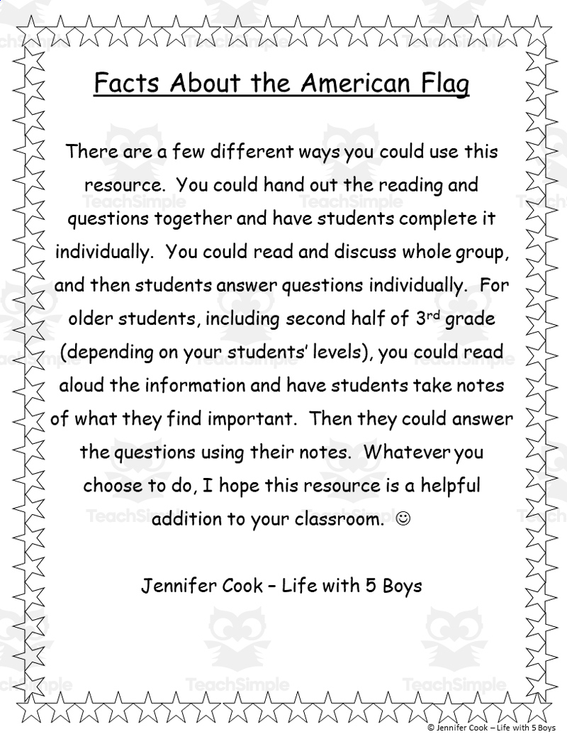 Facts About The American Flag throughout American Flag History Reading Comprehension Worksheets