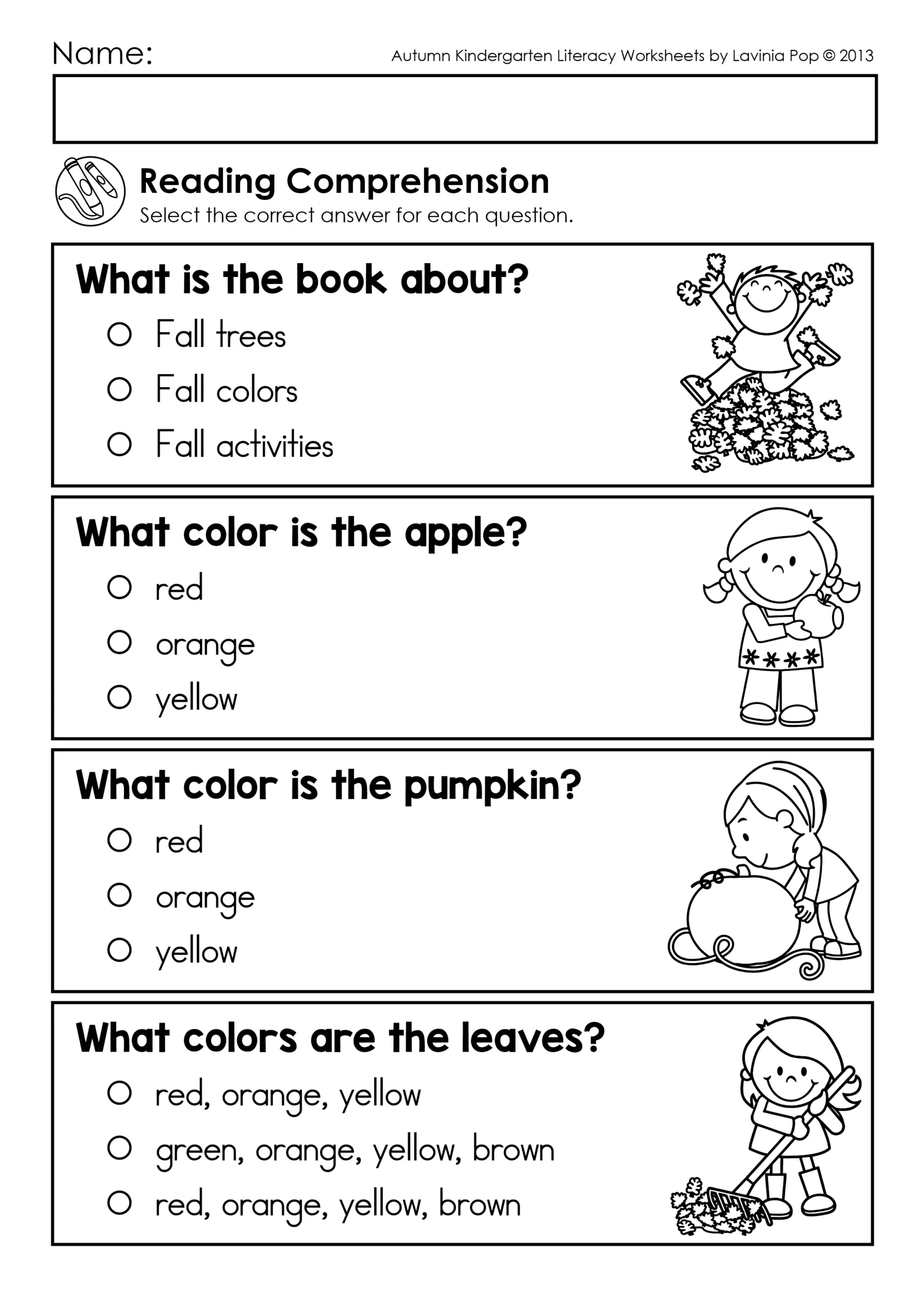 Fall Colors Emergent Reader with Fall Reading Comprehension Worksheets