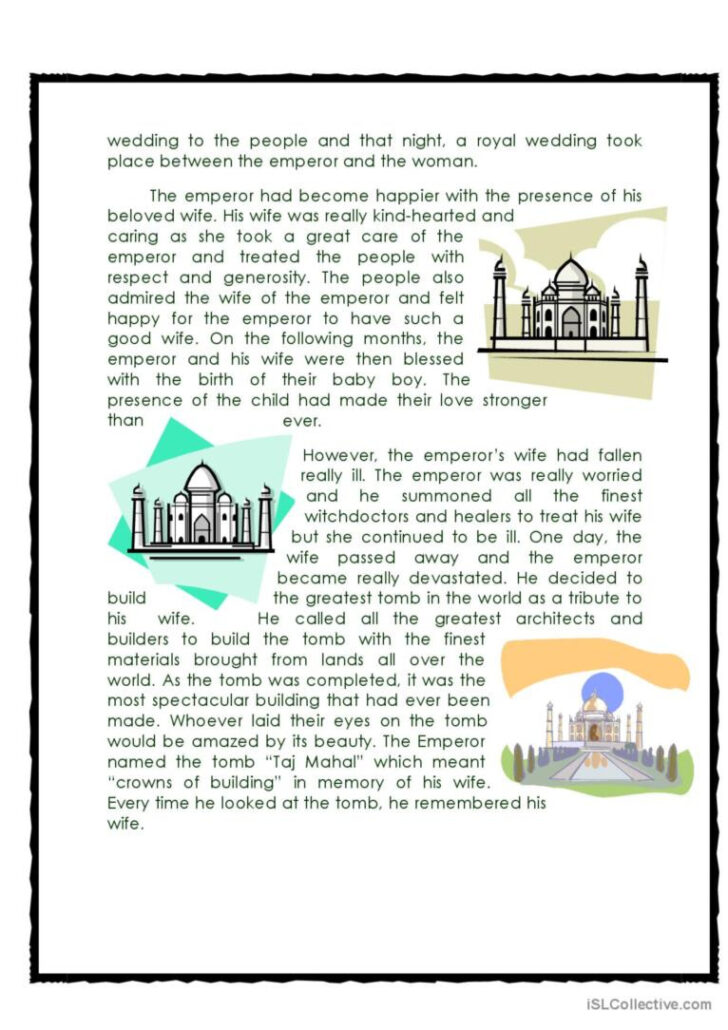 Taj Mahal Reading Comprehension Worksheet Taj Mahal Reading Comprehension Worksheet