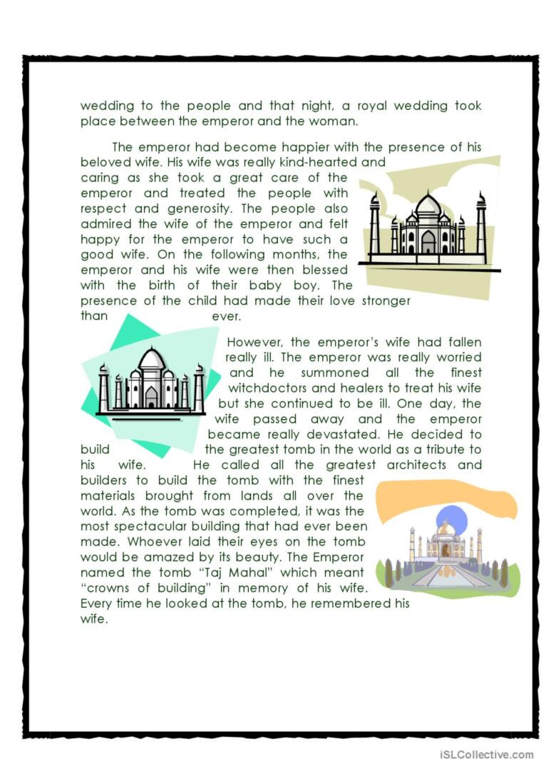 Famous Landmark ( Taj Mahal): English Esl Worksheets Pdf &amp;amp; Doc pertaining to Taj Mahal Reading Comprehension Worksheet
