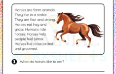 Farm Animals Horse Reading Comprehension English Worksheet For within Grade 5 English Comprehension Worksheets Farm Animals