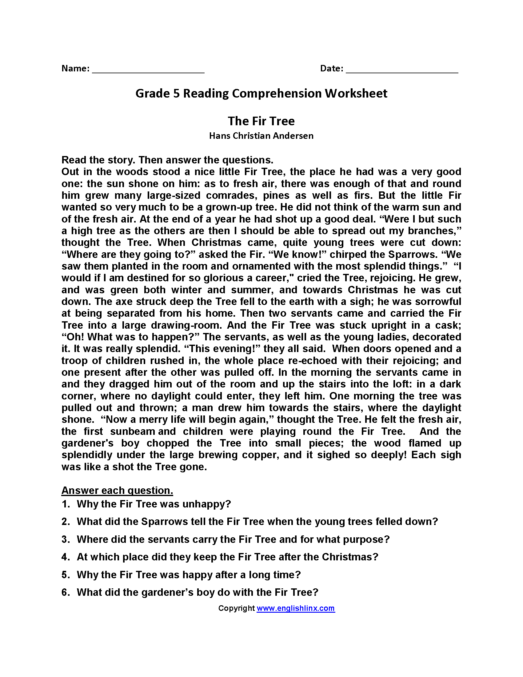 Fifth Grade Reading Worksheets | Improve Fluency &amp;amp; Vocabulary with Reading Comprehension Worksheets For Fifth Graders