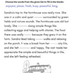 Fill In The Blanks: Sandra'S Visit To The Farmhouse   With Fill In The Blanks Reading Comprehension Worksheets