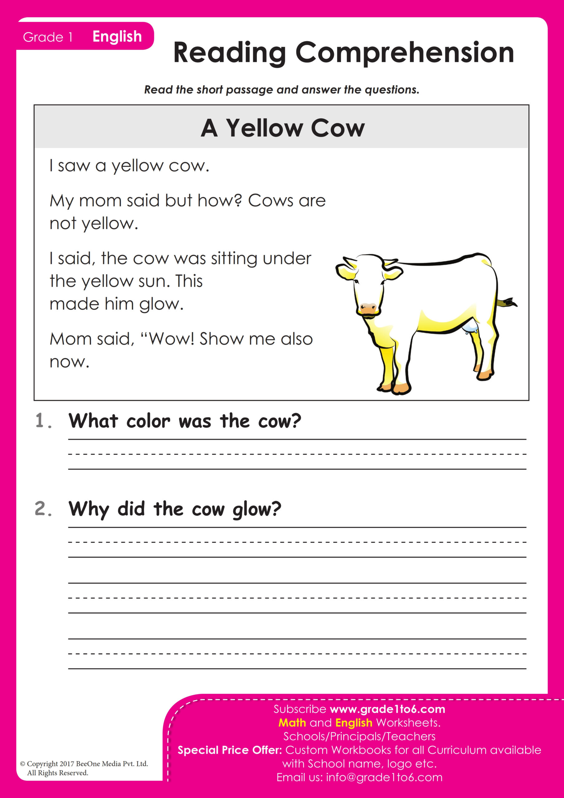 First Grade Reading Comprehension Worksheets | Grade1To6 throughout First Grade Reading Comprehension Worksheets Free