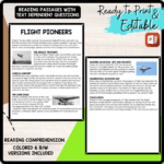 Flight Pioneers Reading Comprehension Worksheet   Teachers Stock Inside Pioneer Story Comprehension Worksheets