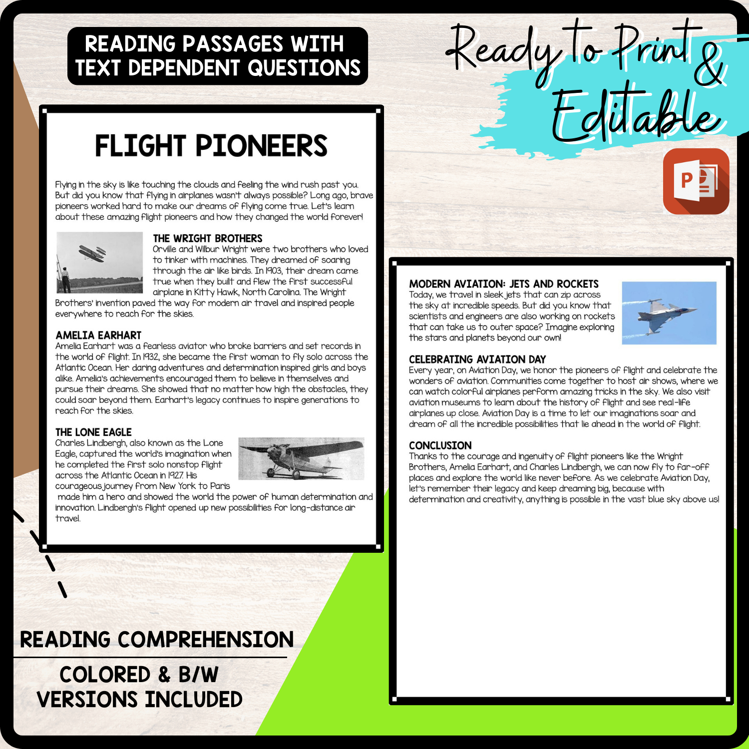 Flight Pioneers Reading Comprehension Worksheet - Teachers Stock inside Pioneer Story Comprehension Worksheets