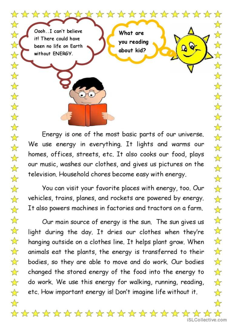 Forms Of Energy: English Esl Worksheets Pdf &amp;amp; Doc inside Reading Comprehension What Is Energy Live Worksheet