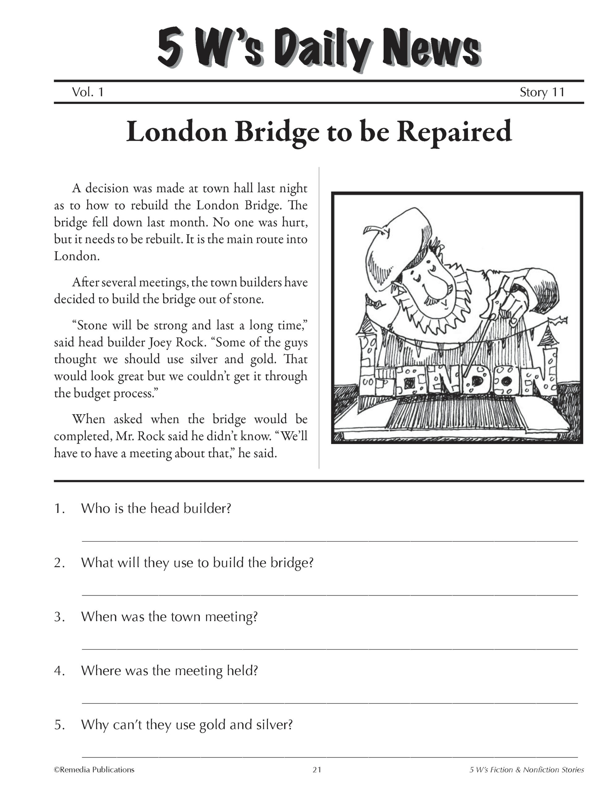 Fractured Fairy Tales And 5 W&amp;#039;S Questions For Reading throughout 5W Reading Comprehension Worksheets