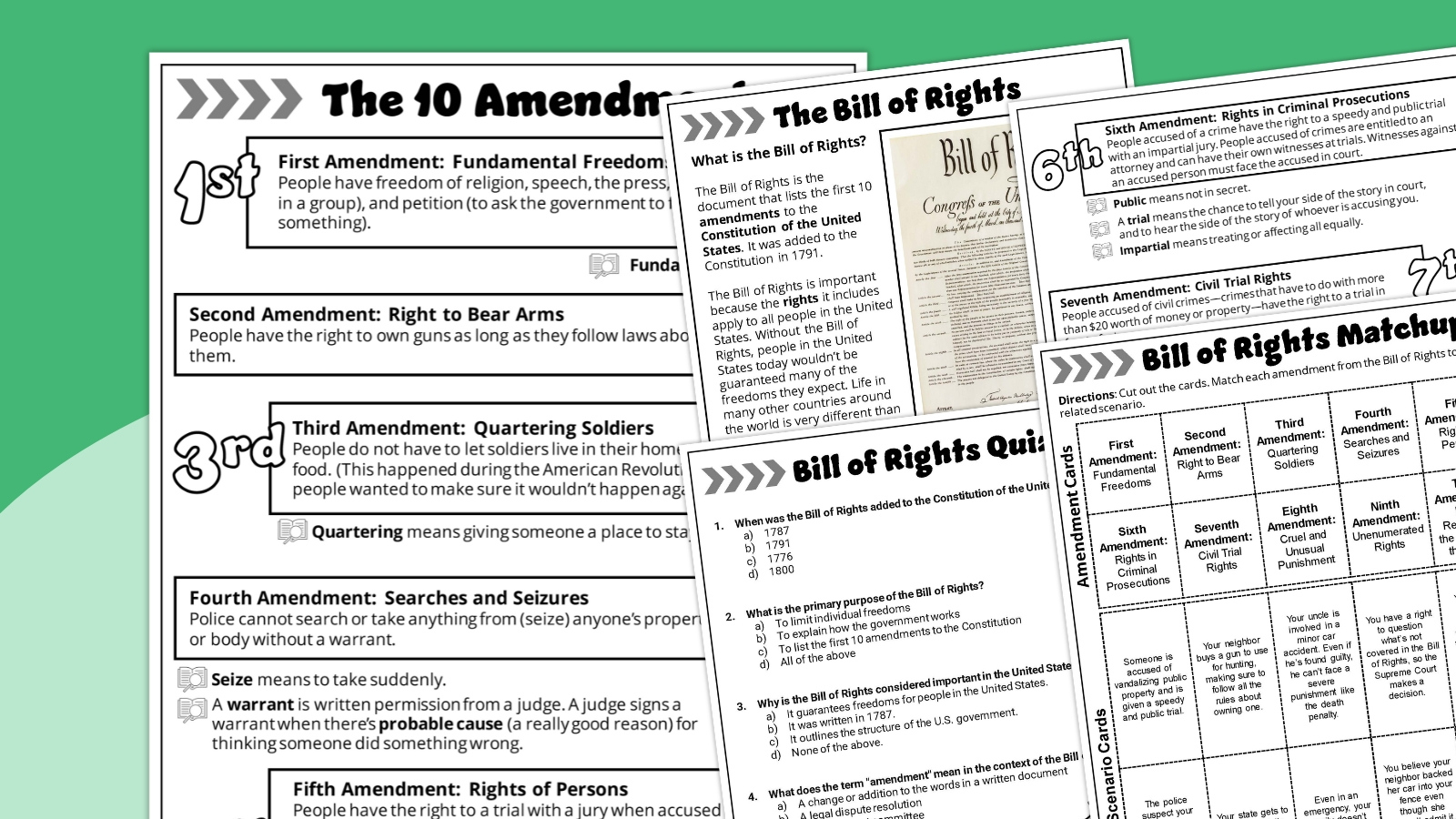 Free Bill Of Rights Worksheet Bundle intended for Bill of Rights Reading Comprehension Worksheet
