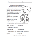 Free Reading Comprehension Worksheets For Back To School For Reading Comprehension 1st Grade Worksheets