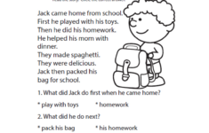 Free Reading Comprehension Worksheets For Back To School for Reading Comprehension Worksheet Easy