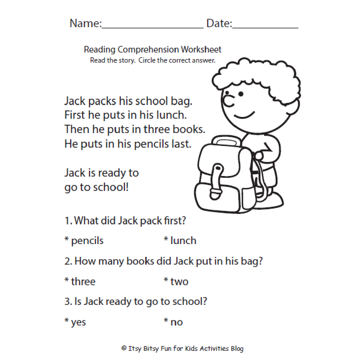 Free Reading Comprehension Worksheets For Back To School throughout Reading Comprehension Worksheet For Short Stories