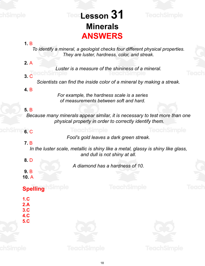 Free Reading Passage: Minerals Pdf regarding Minerals Reading Comprehension Worksheet Answer Key