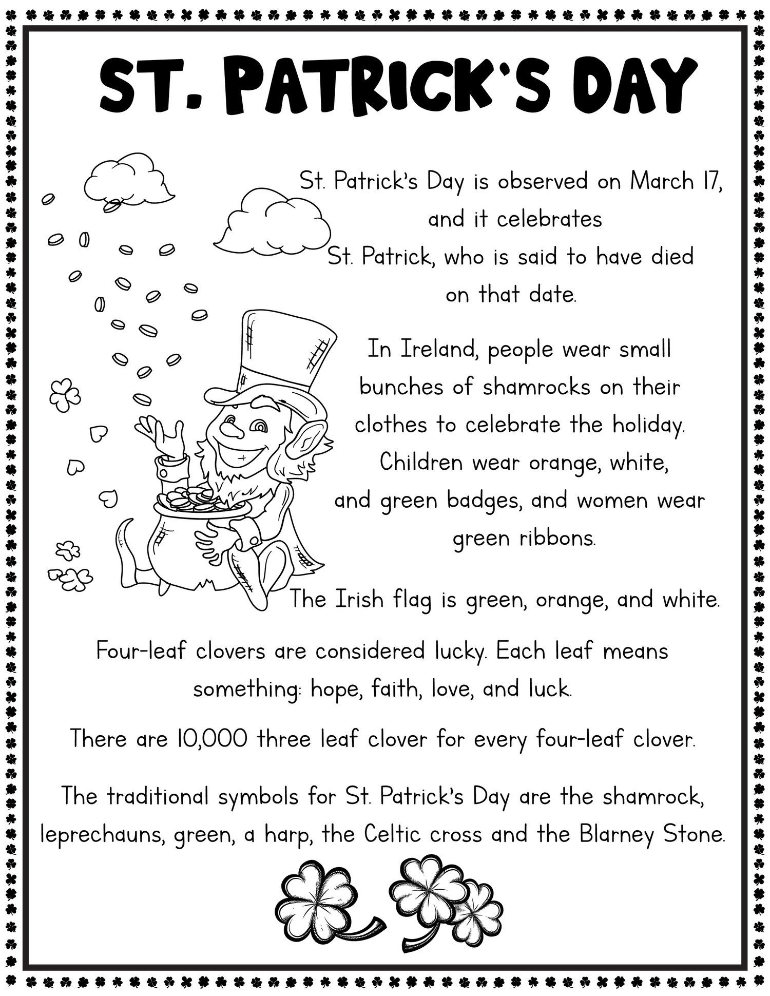 Free St. Patrick&amp;#039;S Day Printables For Kids — Xoxoerinsmith pertaining to St Patricks Day Reading Comprehension Worksheets Free