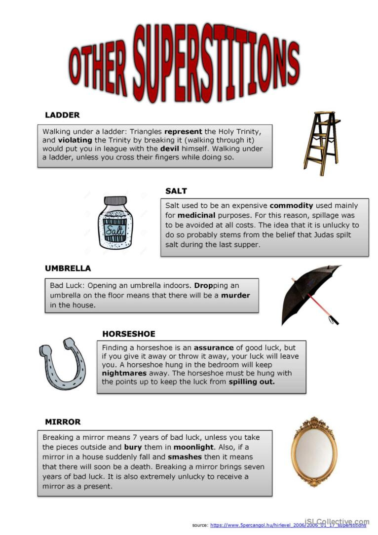 Friday The 13Th Reading For Detail (…: English Esl Worksheets Pdf within Superstition Reading Comprehension Worksheets Middle School