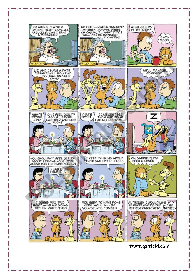 Garfield Comic Strips - Esl Worksheetbiancarossato with regard to Comic Strips Reading Comprehension Worksheets Grade 6