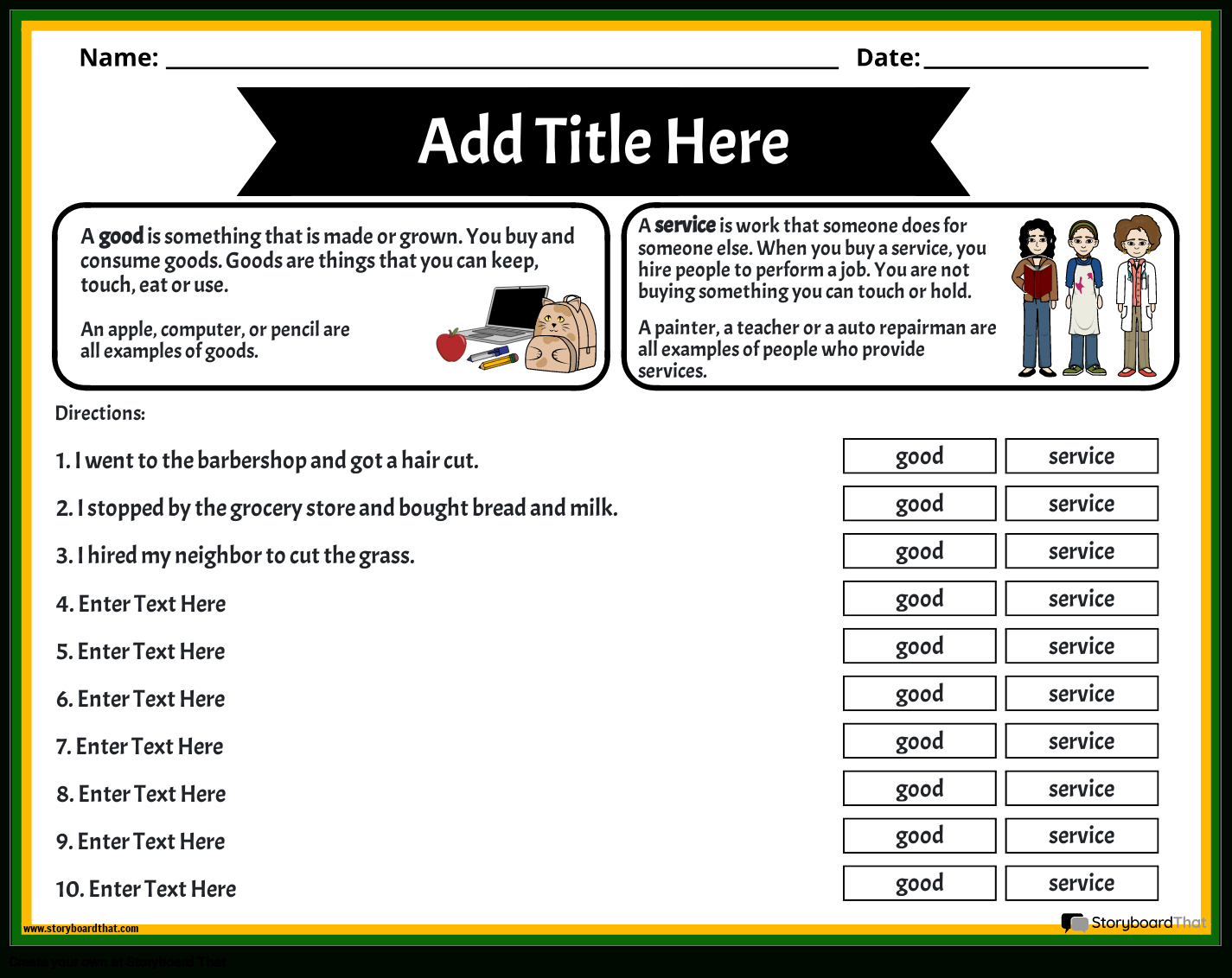 Goods And Services: Reading Passage - Economics Worksheet within Goods And Services Reading Comprehension Worksheets
