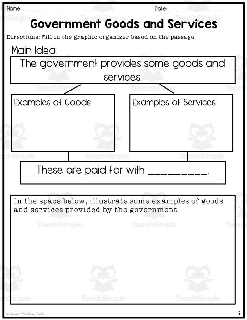 Government Goods And Services Reading Packet with Goods And Services Reading Comprehension Worksheets