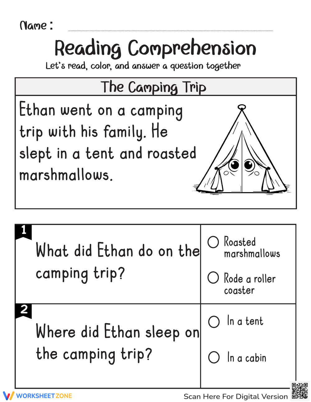 Grade 1 Level A Reading Comprehension Worksheets &amp;amp; Printable pertaining to Campfire Reading Comprehension Worksheets Grade 1