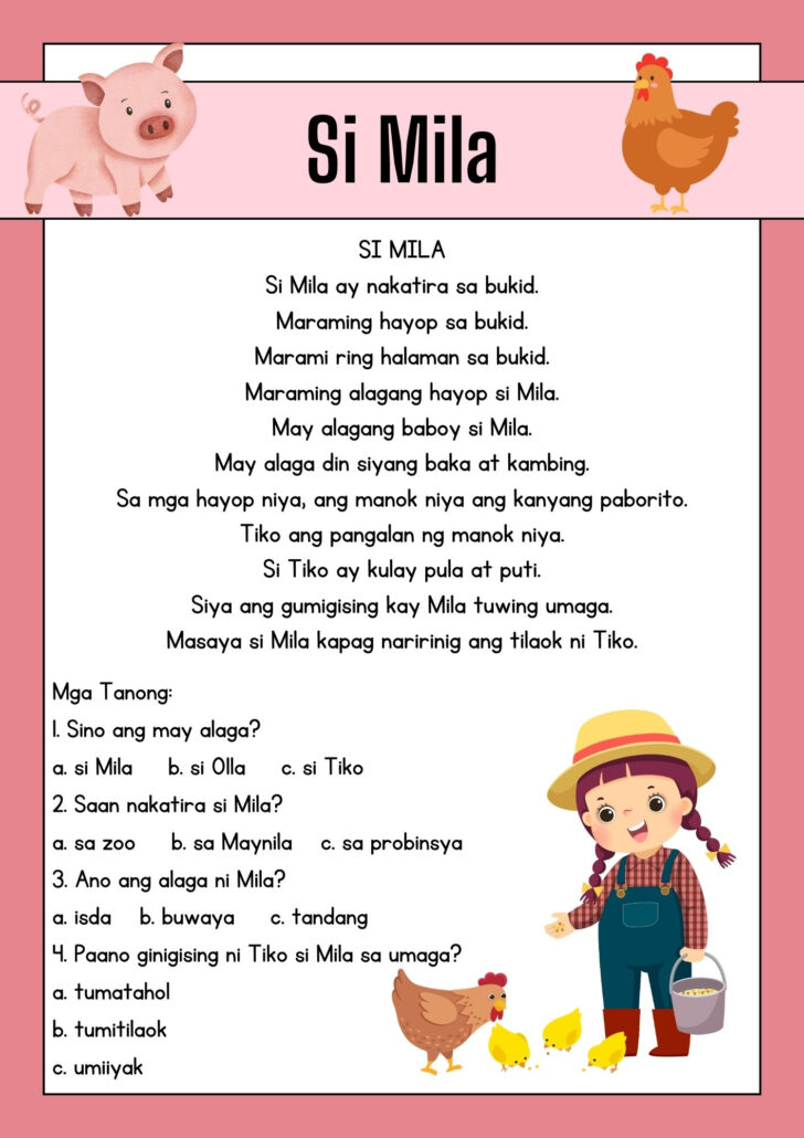 Reading Comprehension Worksheet Tagalog
