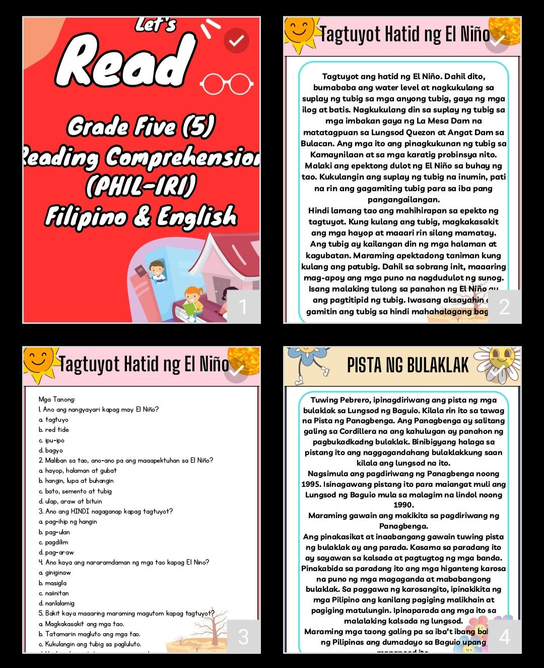 Grade 5- English &amp;amp; Filipino Reading Materials regarding Reading Comprehension Worksheet Filipino 5