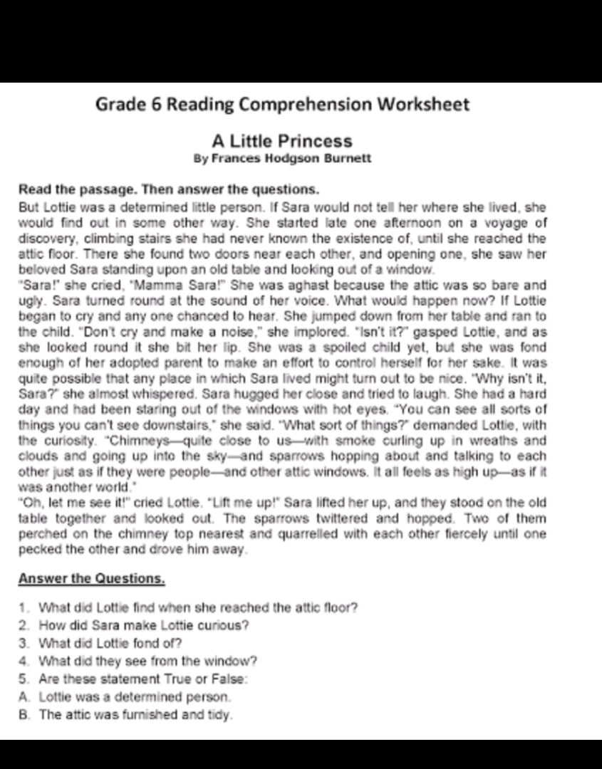 Grade 6 Reading Comprehension Worksheet A | Studyx with Year 6 Comprehension Worksheets