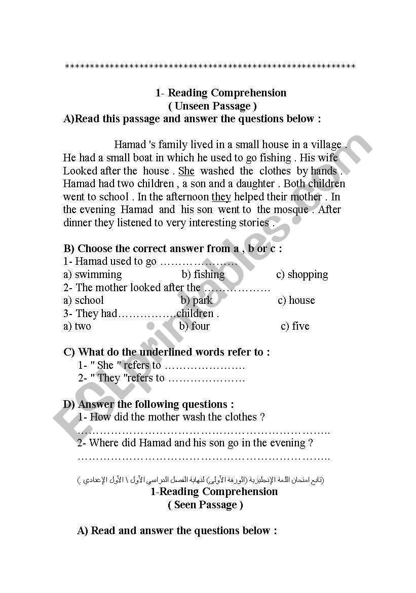 Grade 7 Reading Comprehension - Esl Worksheetumsultan throughout Reading Comprehension 7Th Grade Worksheets
