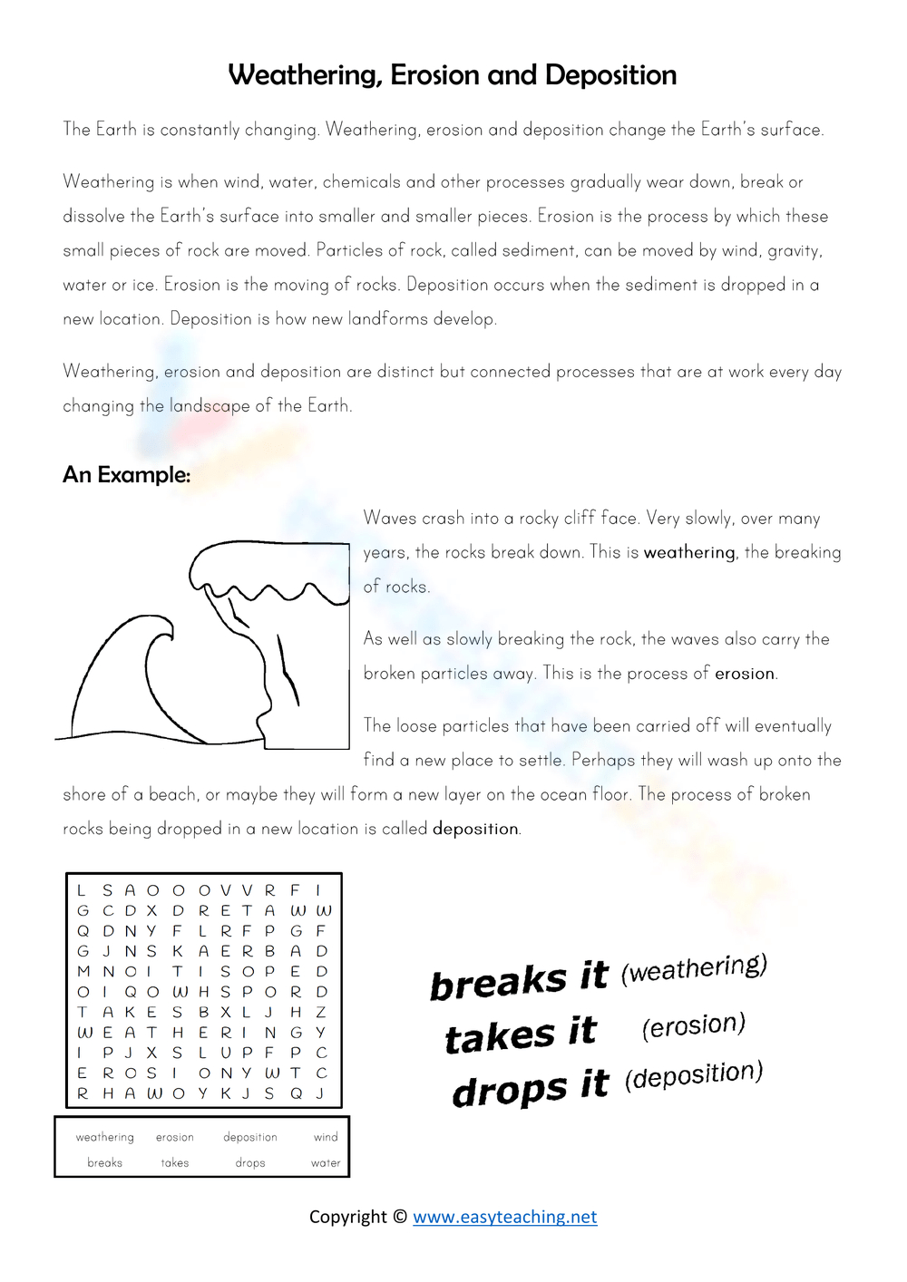 Grade 7 Weathering Erosion And Deposition Worksheets regarding Weathering And Erosion Reading Comprehension Worksheets