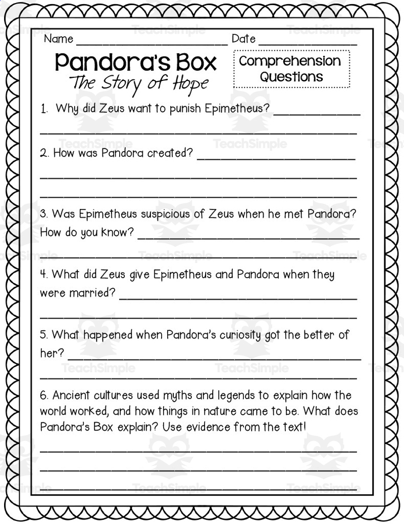 Greek Mythology Packet pertaining to Greek Mythology Story Comprehension Worksheets Grade 5