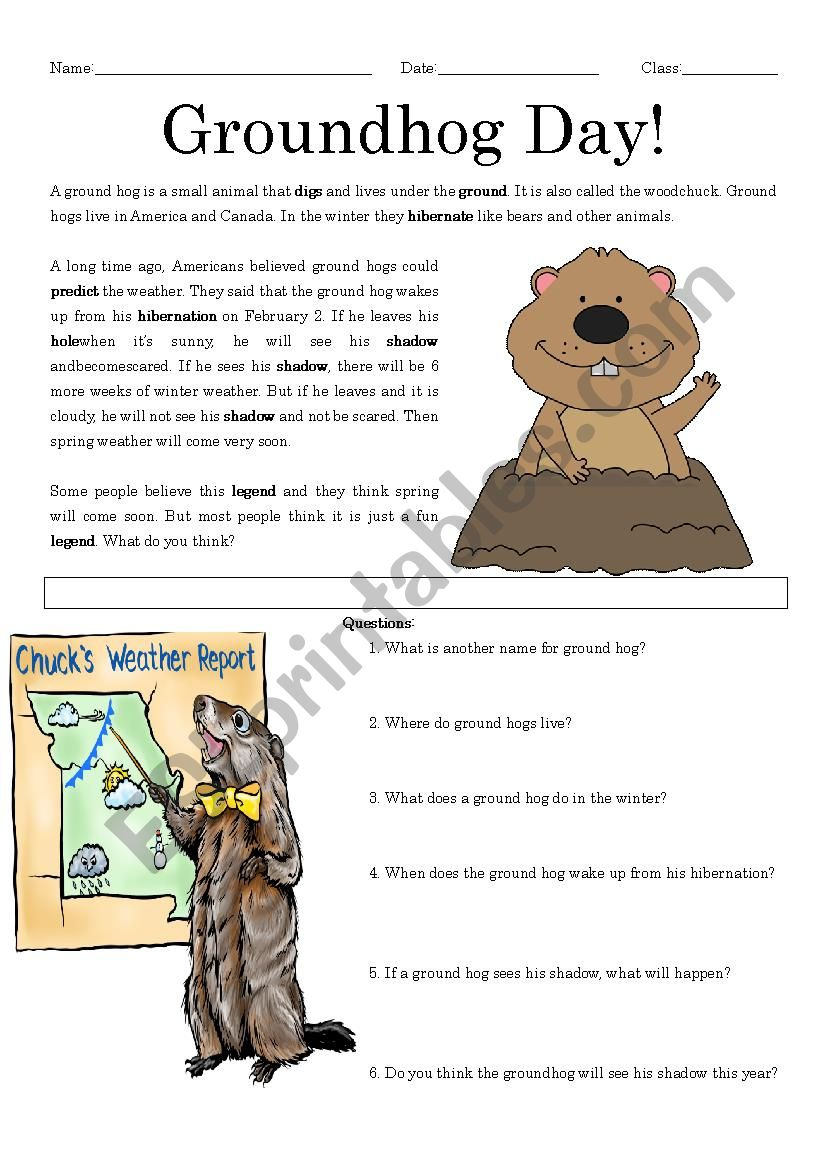 Groundhog Day Reading Comprehension - Esl Worksheetmrsemi inside Free Groundhog Day Reading Comprehension Worksheets