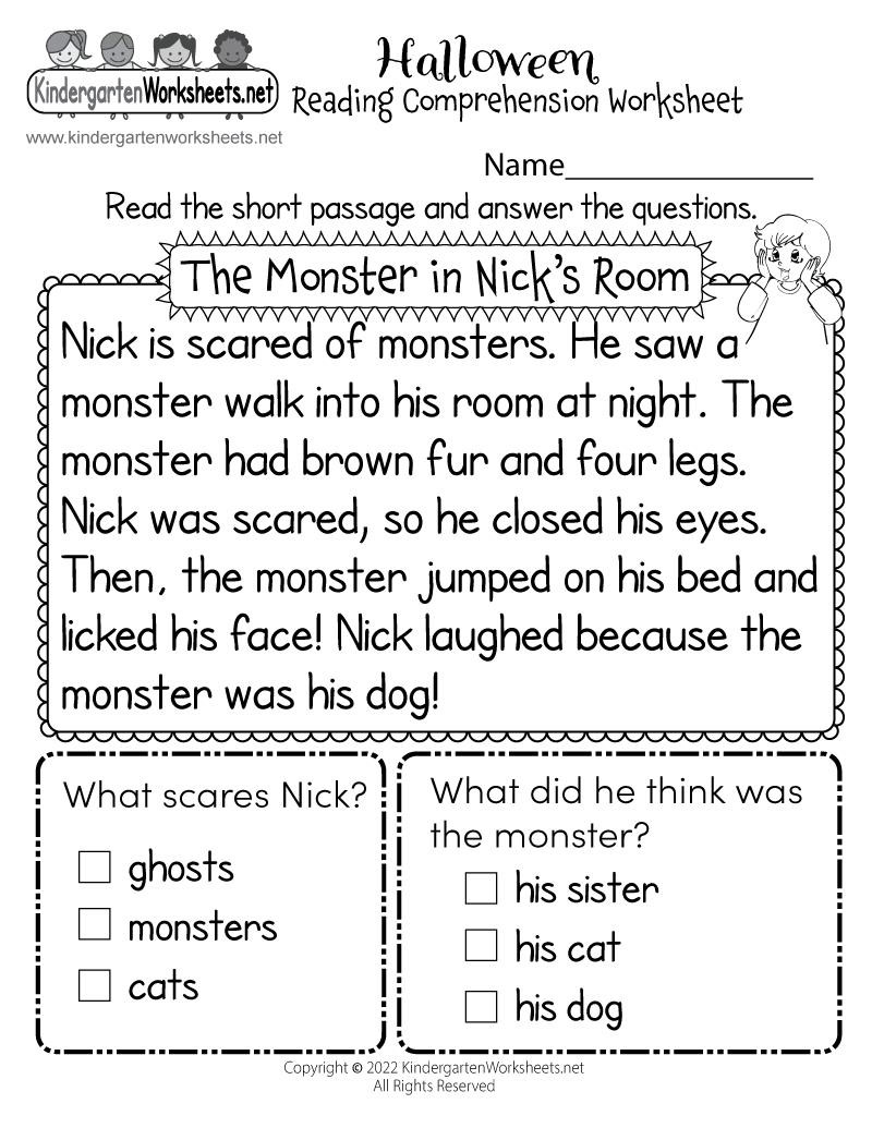 Halloween Reading Comprehension Worksheet - Free Printable with Free Reading Comprehension Worksheets Kindergarten