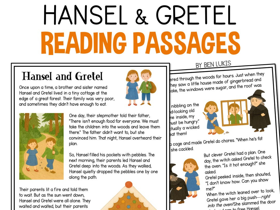 Hansel And Gretel Reading Passages, Fairy Tale To Read, Stories And Fairytales For Kids To Read, School Or Homeschool, Printable Pdf with regard to Hansel And Gretel Reading Comprehension Worksheets Grade 4