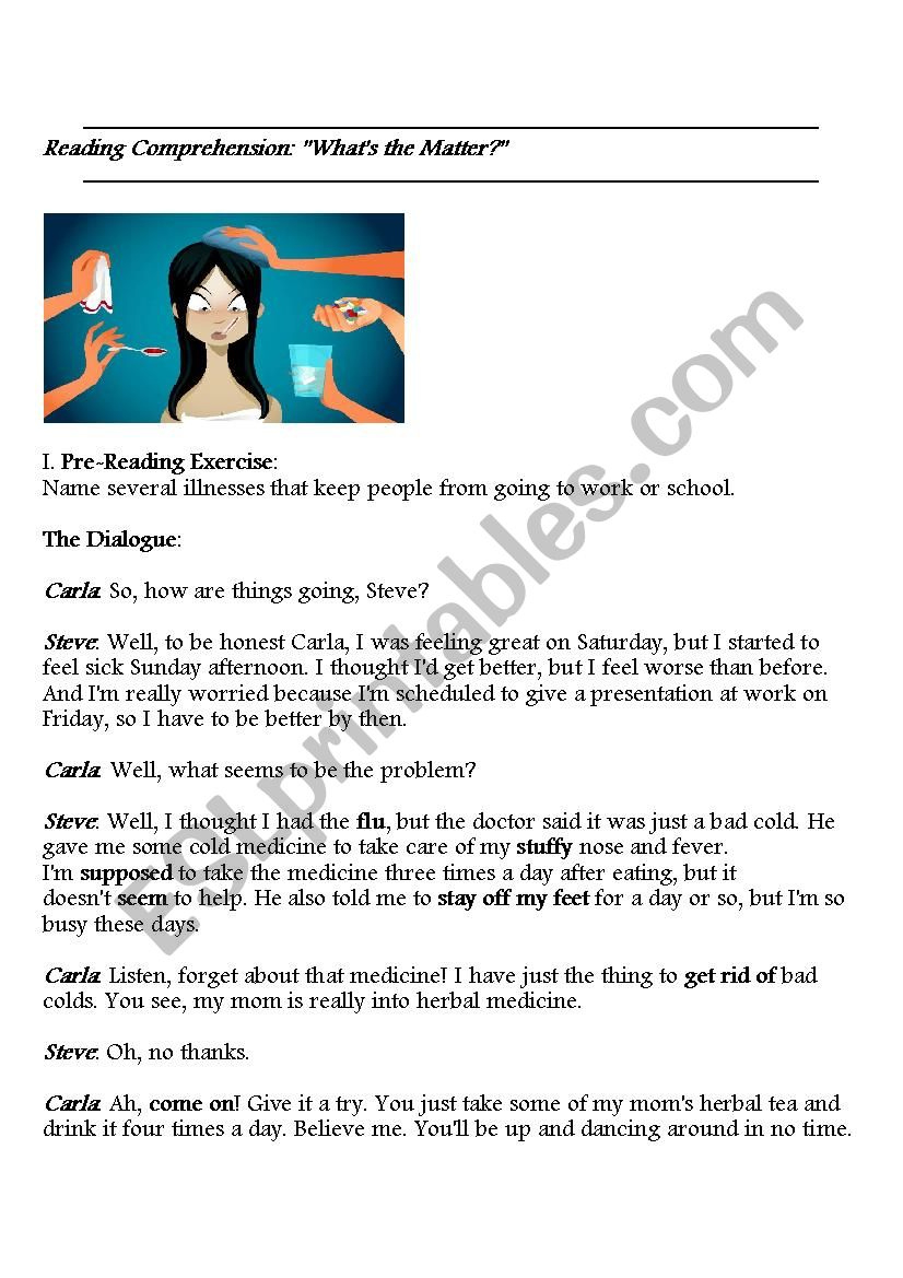 Health Problems Reading Comprehension - Esl Worksheethisham within Health Problems Reading Comprehension Worksheets