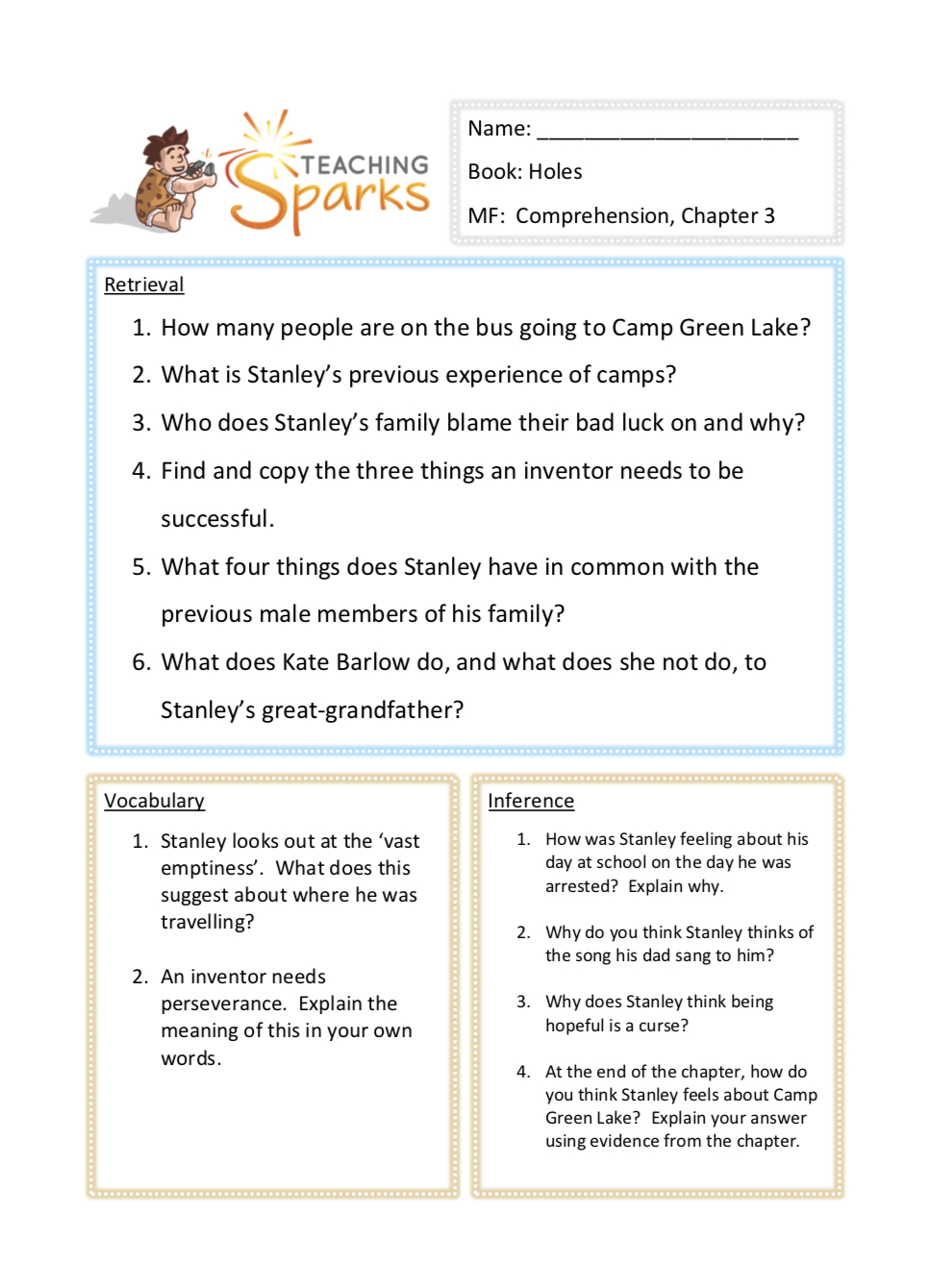 Holes Book | Ks2 | Resources | Comprehension | Spag | Year 5 | Year 6 throughout Ks2 Comprehension Worksheets