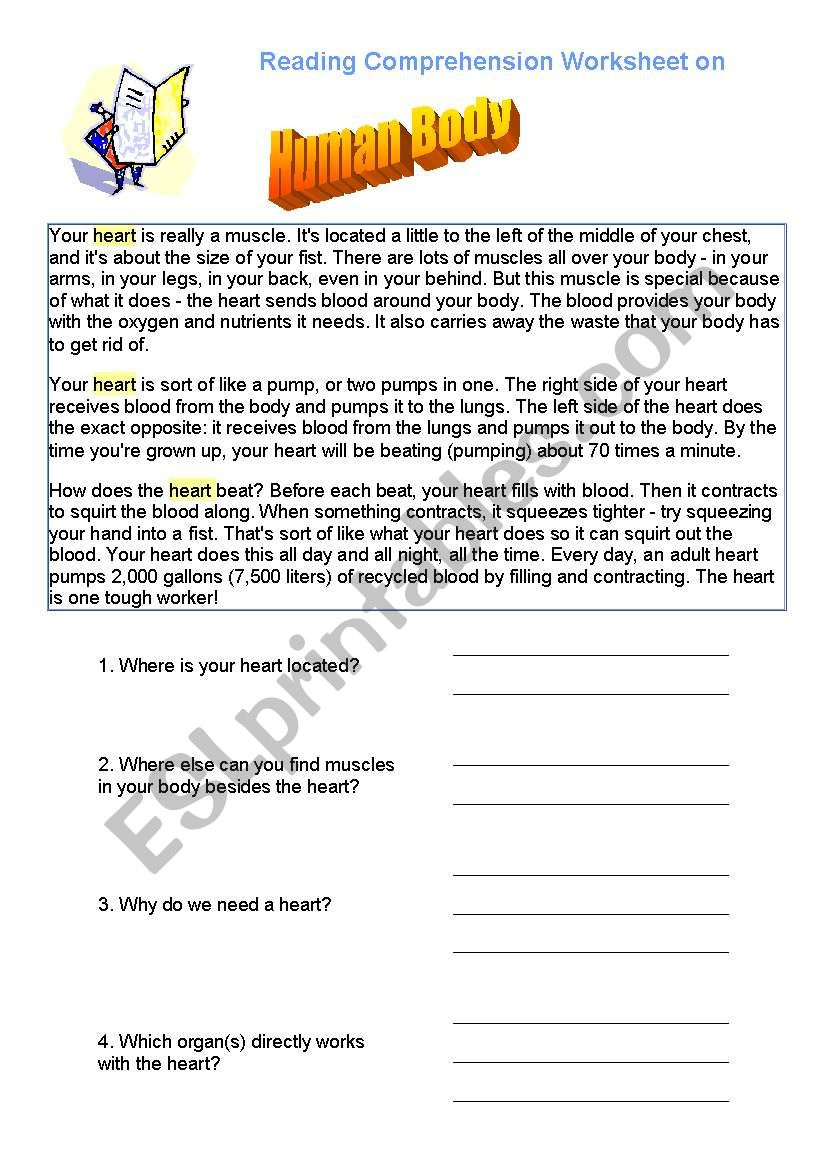 Human Body - Comprehension Reading Task - Esl Worksheetanusiarybek in Human Anatomy Reading Comprehension Worksheets