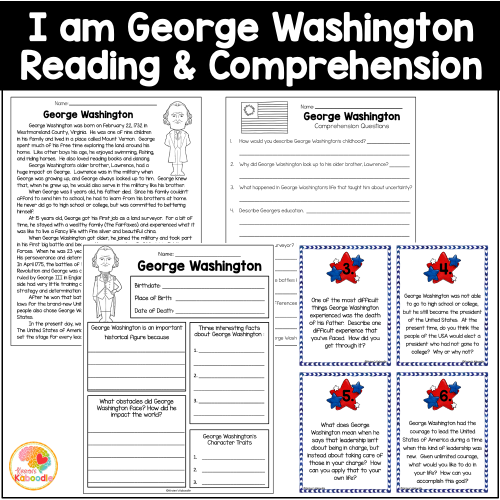 I Am George Washingtonbrad Meltzer Literature Activities in George Washington Reading Comprehension Worksheets