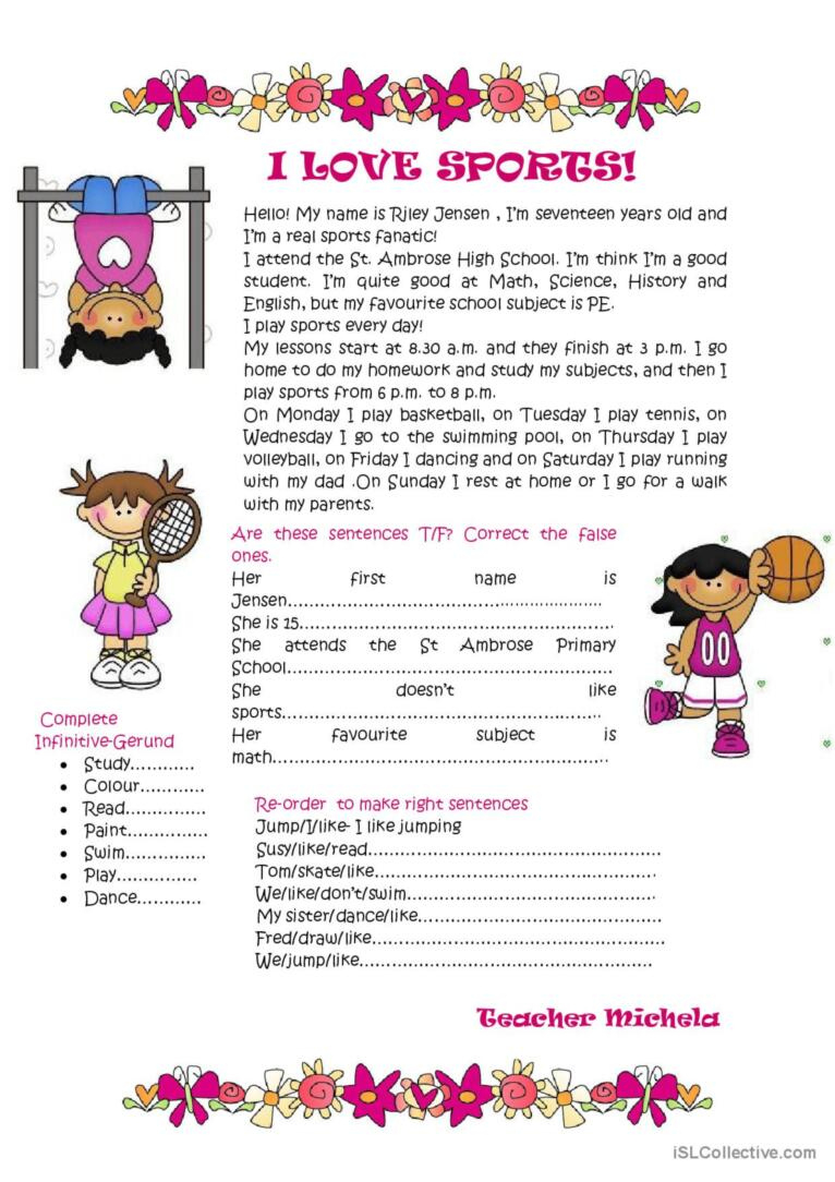 I Love Sports! Reading For Detail (D…: English Esl Worksheets Pdf intended for Sport Reading Comprehension Worksheet
