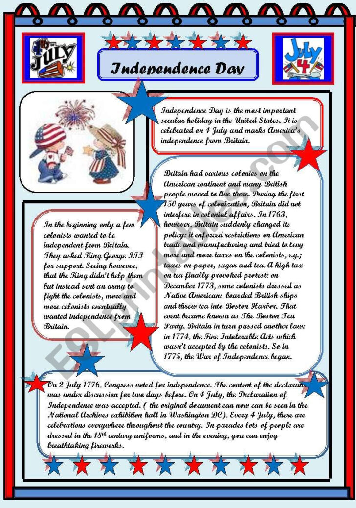 Fourth of July Reading Comprehension Worksheets