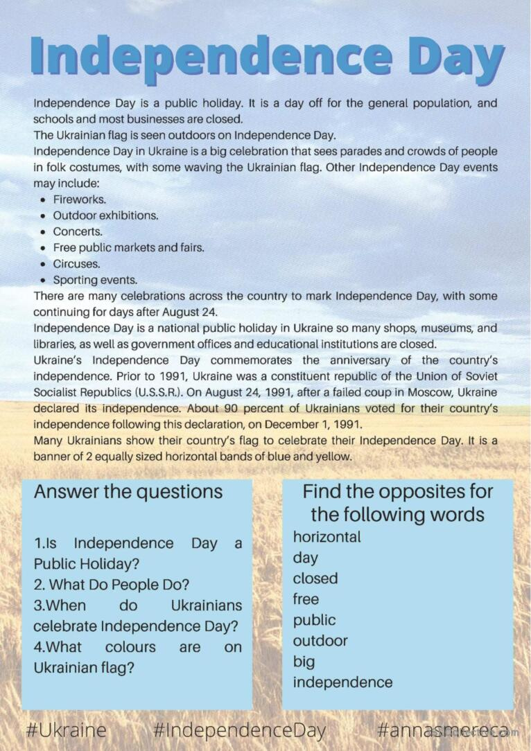 Independence Day: English Esl Worksheets Pdf &amp;amp; Doc with Independence Day Reading Comprehension Worksheet